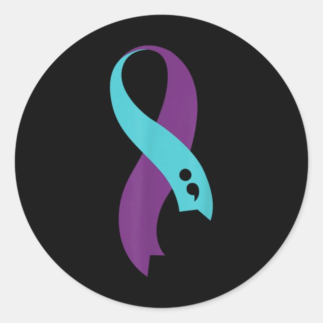 Sticker Rond Semicolon du ruban pourpre turquoise Prévention du (Devant)