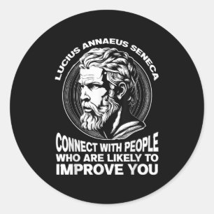 Sticker Rond Seneca Philosophe stoïque Motivation auto-améliore