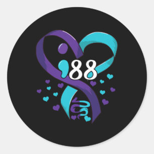 Sticker Rond Sensibilisation À La Prévention 988 Coeur Turquois