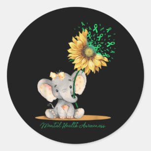 Sticker Rond Sensibilisation à la santé mentale Joli éléphant T