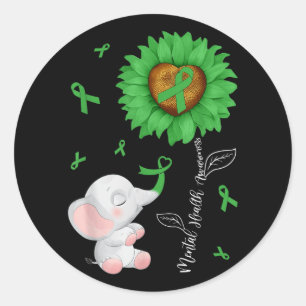 Sticker Rond Sensibilisation à la santé mentale Tournesol Éléph