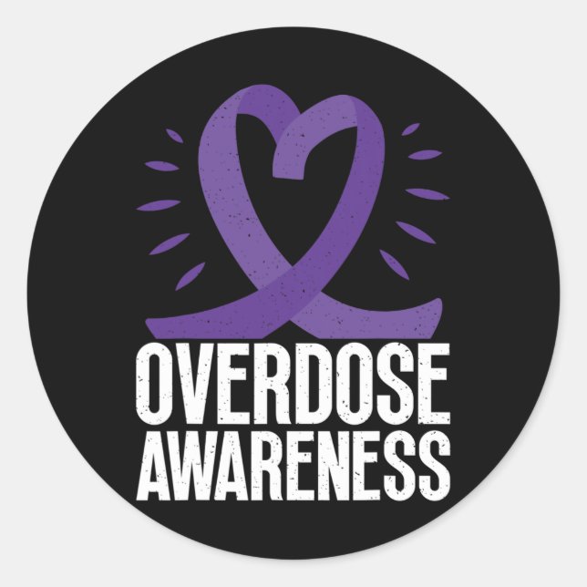 Sticker Rond Sensibilisation À La Surdose Dans Le Ruban Violet  (Devant)