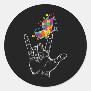 Sticker Rond Sensibilisation à l'autisme Je t'aime Langue des s