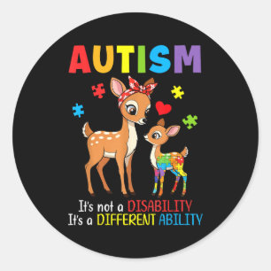 Sticker Rond Sensibilisation à l'autisme Mère Cerf Capacité Dif