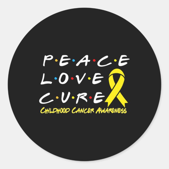 Sticker Rond Sensibilisation au cancer de l'enfance Paix Amour  (Devant)