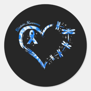 Sticker Rond Sensibilisation au diabète Dragonflies cardiaques 