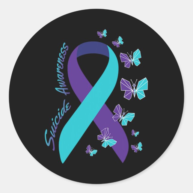 Sticker Rond Sensibilisation au suicide papillon Santé mentale (Devant)