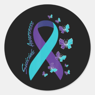Sticker Rond Sensibilisation au suicide par papillon à ruban Sa