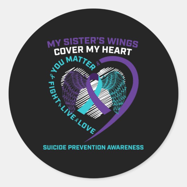 Sticker Rond Sensibilisation au suicide Soeur Amour Mémoire Pré (Devant)