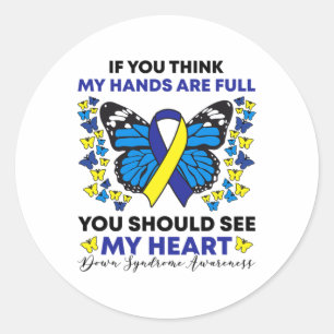 Sticker Rond Sensibilisation au syndrome de Down Ruban bleu et 