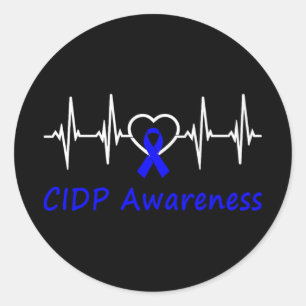 Sticker Rond Sensibilisation Cidp Heartbeat Love Blue Ribbon Su