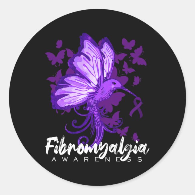 Sticker Rond Sensibilisation Colibri tenant du ruban pourpre (Devant)