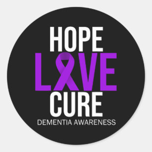 Sticker Rond Sensibilisation Hope Love Cure Purple Ribbon Alzhe