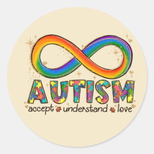 Sticker Rond Sensibilisation sur l'autisme Accepter, Amour, Com