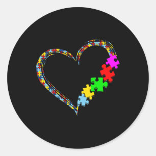 Sticker Rond Sensibilisation sur l'autisme Amour Coeur Puzzle P