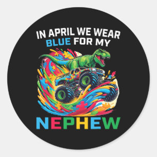 Sticker Rond Sensibilisation sur l'autisme bleue Nephew T Rex M