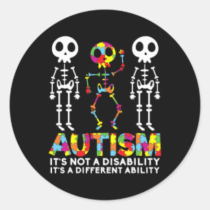 Sticker Rond Sensibilisation sur l'autisme de danse du crâne Te