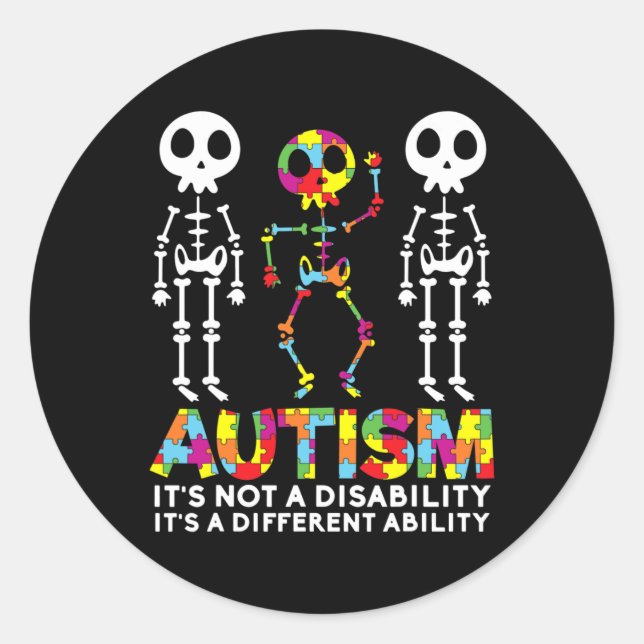 Sticker Rond Sensibilisation sur l'autisme de danse du crâne Te (Devant)