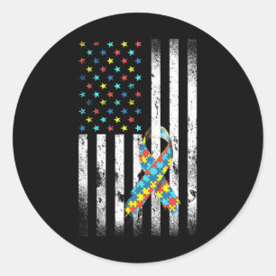 Sticker Rond Sensibilisation sur l'autisme déprimé American Fla
