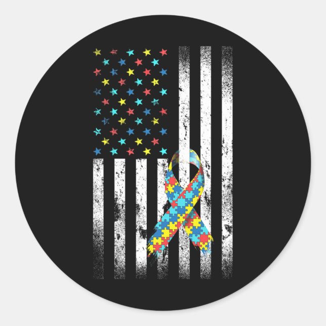 Sticker Rond Sensibilisation sur l'autisme déprimé American Fla (Devant)