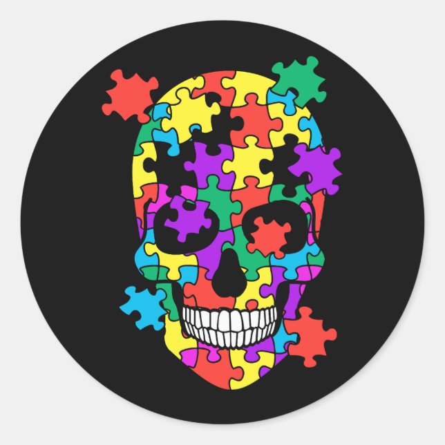 Sticker Rond Sensibilisation sur l'autisme du crâne Maman Papa  (Devant)