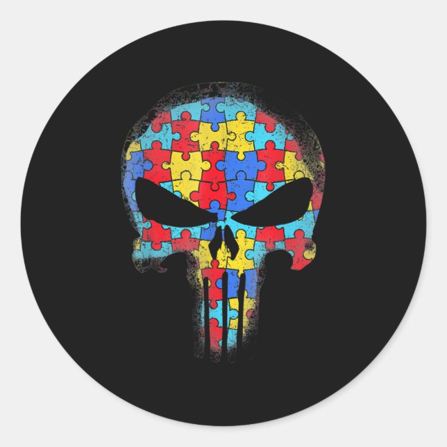 Sticker Rond Sensibilisation sur l'autisme du crâne Tee Maman P (Devant)