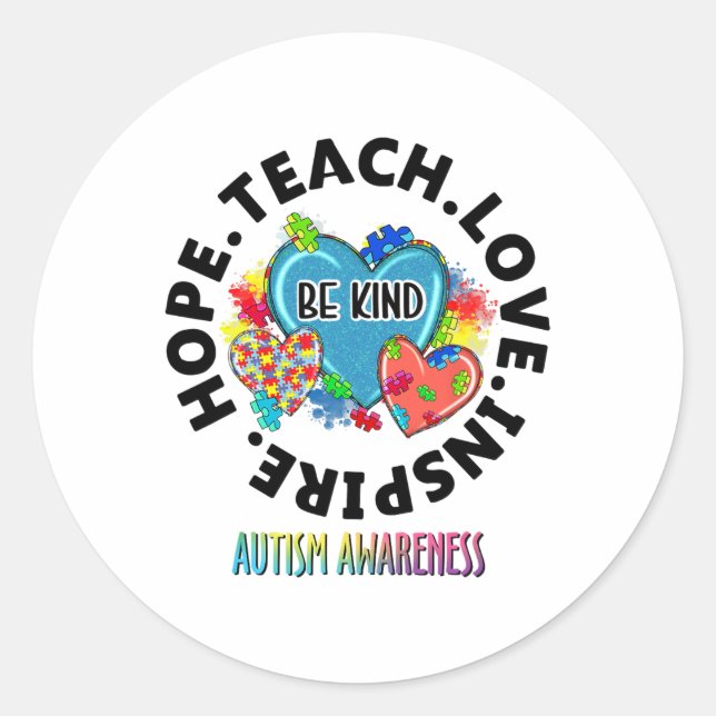 Sticker Rond Sensibilisation sur l'autisme Enseignant Espoir Am (Devant)