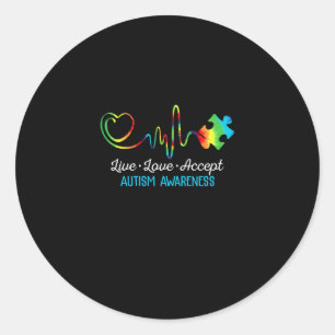 Sticker Rond Sensibilisation sur l'autisme Live Love Accepter