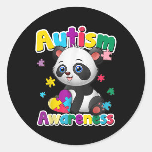Sticker Rond Sensibilisation sur l'autisme Panda Puzzle Pièces 