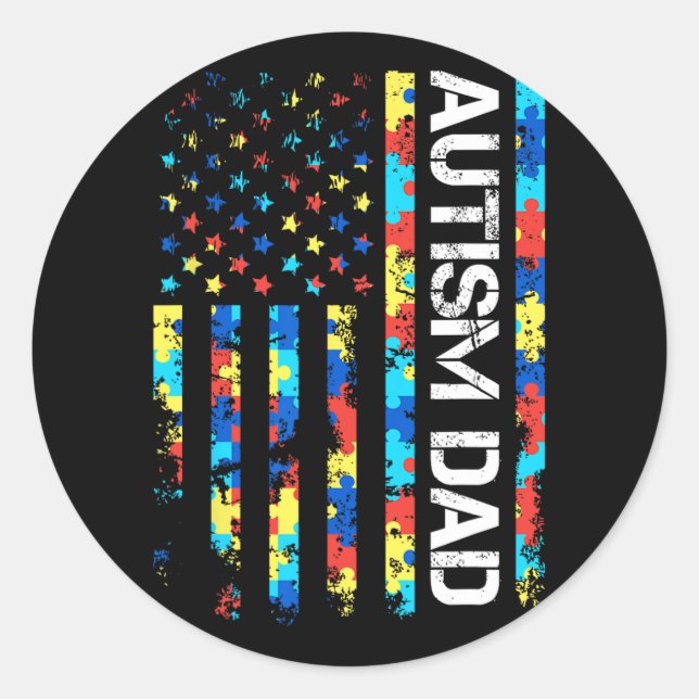 Sticker Rond Sensibilisation sur l'autisme Papa Usa Drapeau Fêt (Devant)