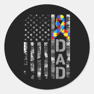 Sticker Rond Sensibilisation sur l'autisme Papa USA Drapeau Fêt