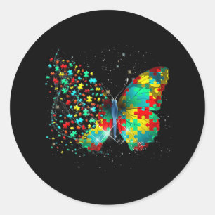 Sticker Rond Sensibilisation sur l'autisme Papillon Peace Lover