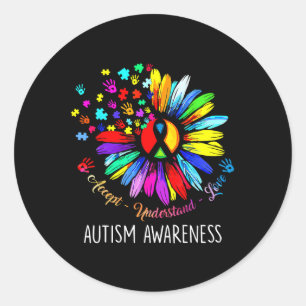 Sticker Rond Sensibilisation sur l'autisme Sunflower Accepter C