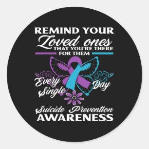 Sticker Rond Sensibilisation turquoise au suicide par papillon 