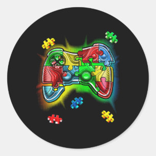 Sticker Rond Sensibilisation Vidéo Contrôleur de jeu Puzzle Pie