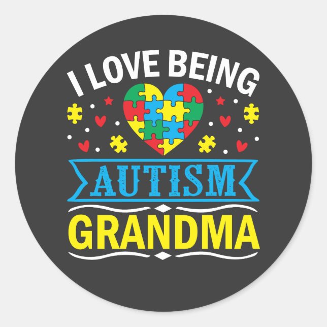 Sticker Rond sensibiliser à l'autisme, Fière autisme grand-mère (Devant)