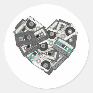 Sticker Rond Sentiments mixtes Cassette Coeur de bande
