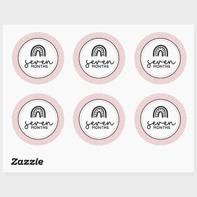 Sticker Rond Sept mois d'arc-en-ciel et jalon pois (Feuille)