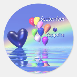 Sticker Rond Septembre Anniversaire Sapphire Heart