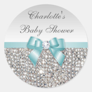 Sticker Rond Séquences d'argent Baby shower de diamant Turquois