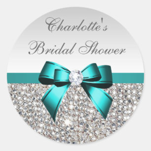Sticker Rond Séquences d'argent Fête des mariées Turquoise Bow
