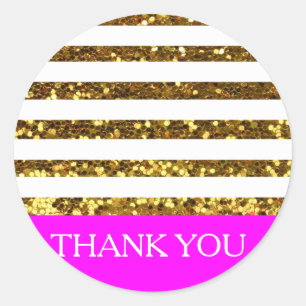 Sticker Rond Séquences d'or rose chaud/glam Stripes/personnalis