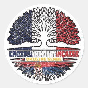 Sticker Rond Serbe Serbie Français drapeau des racines d'arbre