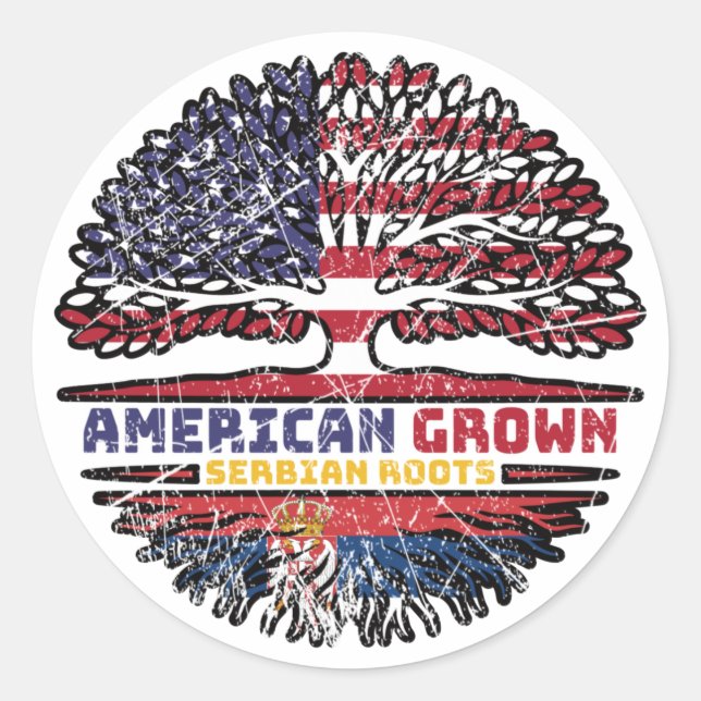 Sticker Rond Serbian Serbia US American États-Unis Tree (Devant)