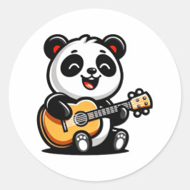 Sticker Rond Sérénade mélodique de Panda - Guitare acoustique