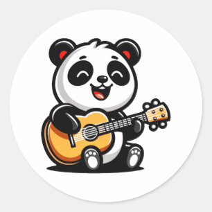Sticker Rond Sérénade mélodique de Panda - Guitare acoustique
