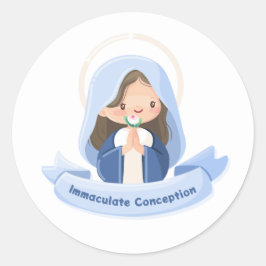 Sticker Rond Serene Kawaii Vierge Marie prier avec la fleur - W