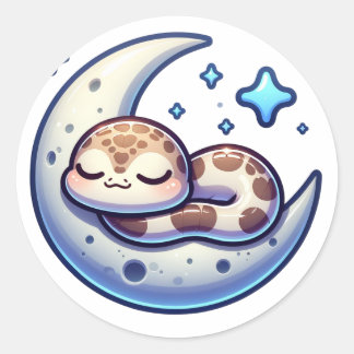 Sticker Rond Serene Snake in Crescent Moon