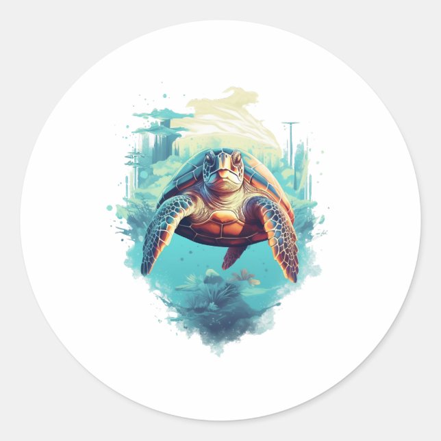 Sticker Rond Serene Underwater Turtle Copy Copy (Devant)