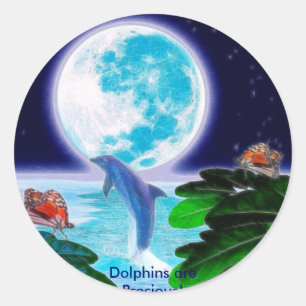 Sticker Rond Série d'art DOLPHIN MOON Paradise